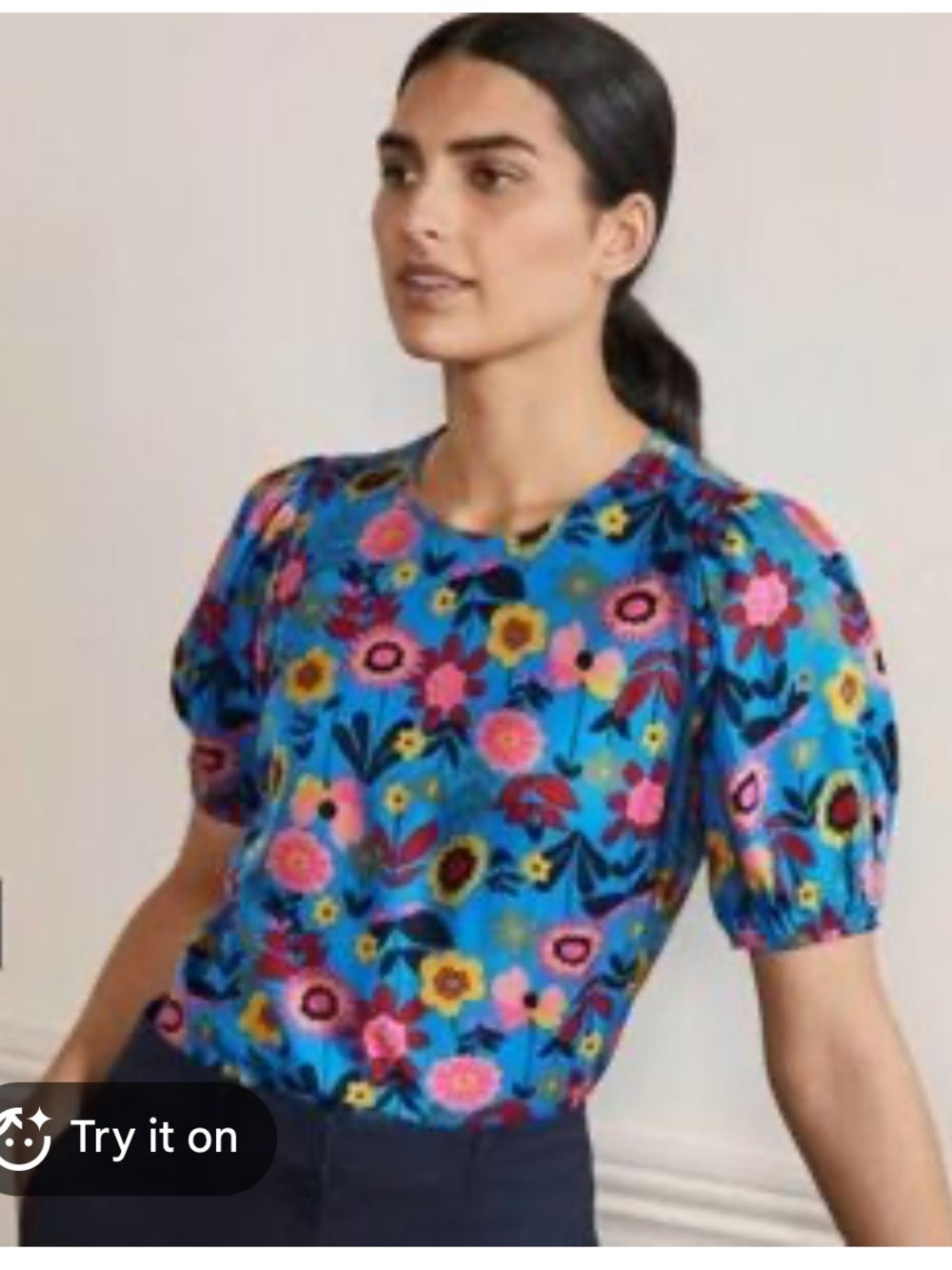 Boden Silk Blend Floral Blouson Sleeve Top Size 10